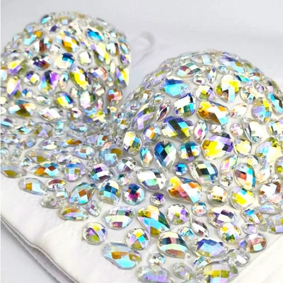 Size Small Absolutely Stunning White AB Embellished Gem Stone Corset Bustier - Picture 3 of 9